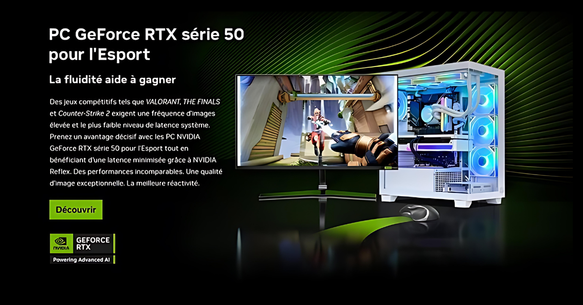 Banniere NVIDIA GeForce RTX série 50 pour l'esport version desktop